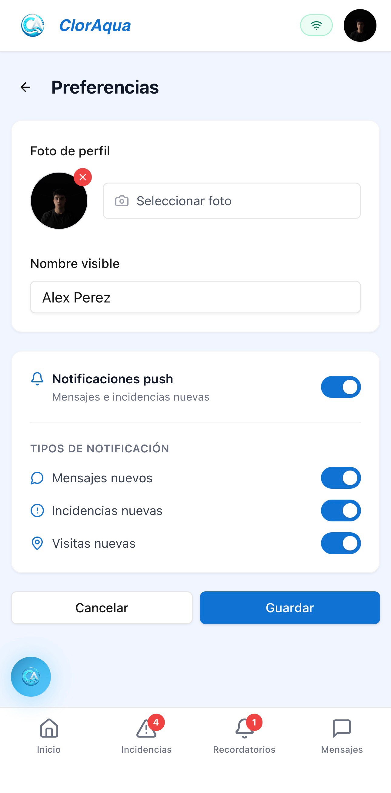 Notificaciones push en ClorAqua