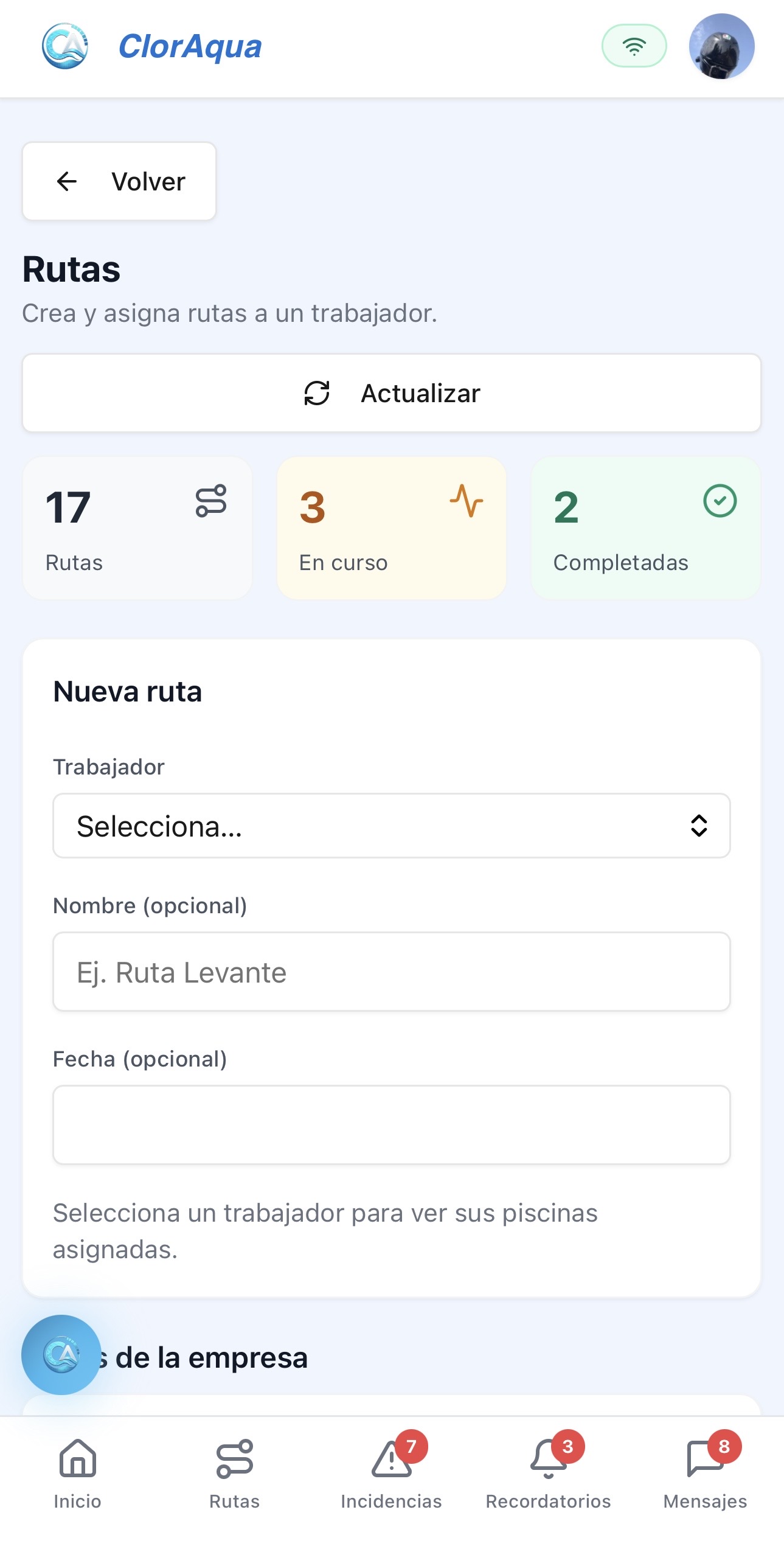 Painel de rotas do administrador